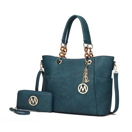 MKF COLLECTION BY MIA K MKF Collection by Mia K MKF-X3337TL Bonita Checker Tote & Wallet Set; Teal MKF-X3337TL